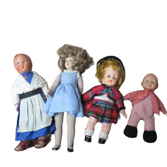 Set of 4 Antique Vintage Dolls 7 to 10.5" tall 1950s/1960s - Picture 1 of 11